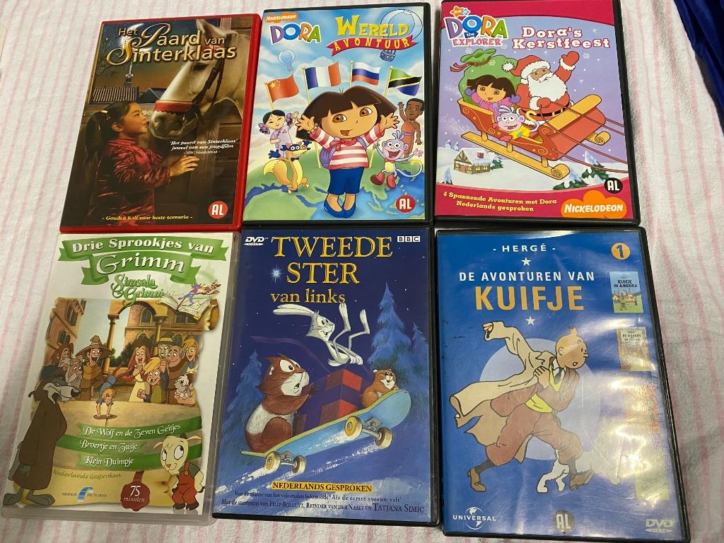 kinderDVDs: Sint, Kerst, Dora, Kuifje, sprookjes Grimm, Cd's en Dvd's, Ophalen, Alle leeftijden, Overige genres, Zo goed als nieuw