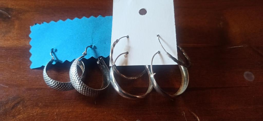 3 paires de créoles argent, Enlèvement ou Envoi, Neuf, Argent, Argent