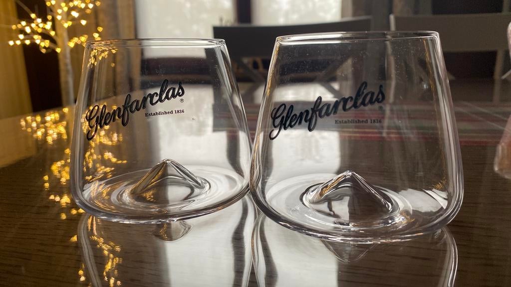 Glenfarclas whisky glazen 34,50€ voor 2 stuks, Ophalen of Verzenden, Gebruikt