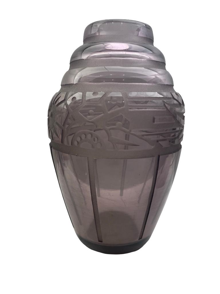 Vase Art Déco améthyste signé Muller Frères Lunéville 1930, Antiquités & Art, Enlèvement ou Envoi