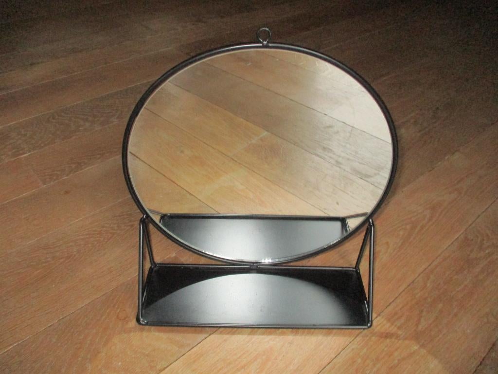 Ronde hangspiegels 33 cm met schapje  metaal frame , Minder dan 50 cm, Rond, Ophalen of Verzenden, Zo goed als nieuw
