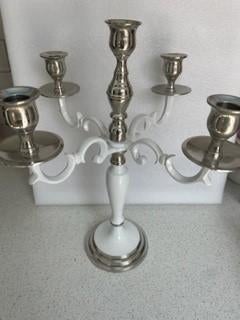 Cadeau luxe kandelaar (5) zilver / wit NIEUW, Ophalen, Wit, Zilver, Kandelaar