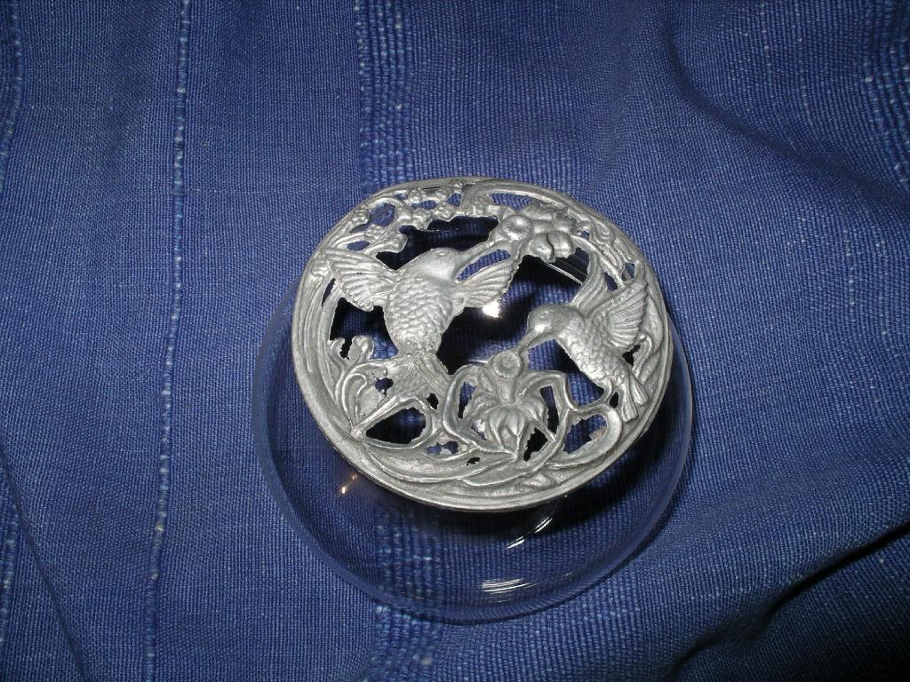 Diffuseur de pot pourri + verre et étain - couple d'oiseaux, Antiquités & Art, Enlèvement ou Envoi
