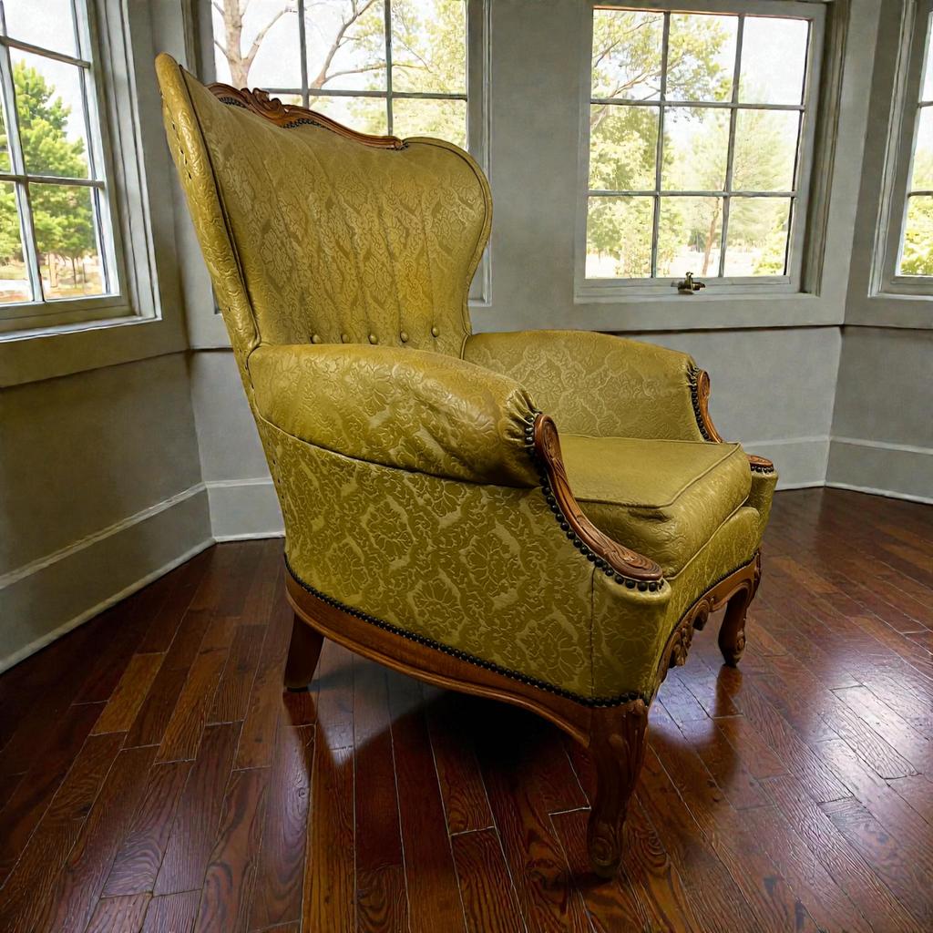 vintage mostergele barok fauteuil / clubzetel / eenzit, Ophalen of Verzenden