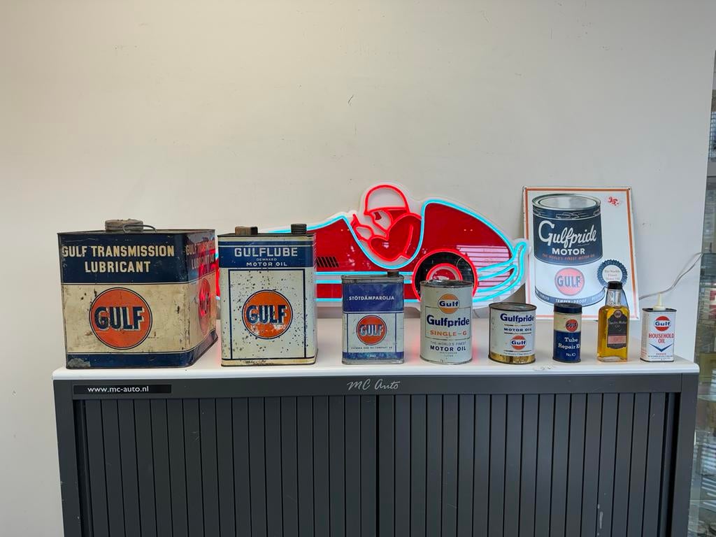 Anciens bidons d'huile GULF à vendre, Enlèvement ou Envoi, Utilisé, Emballage