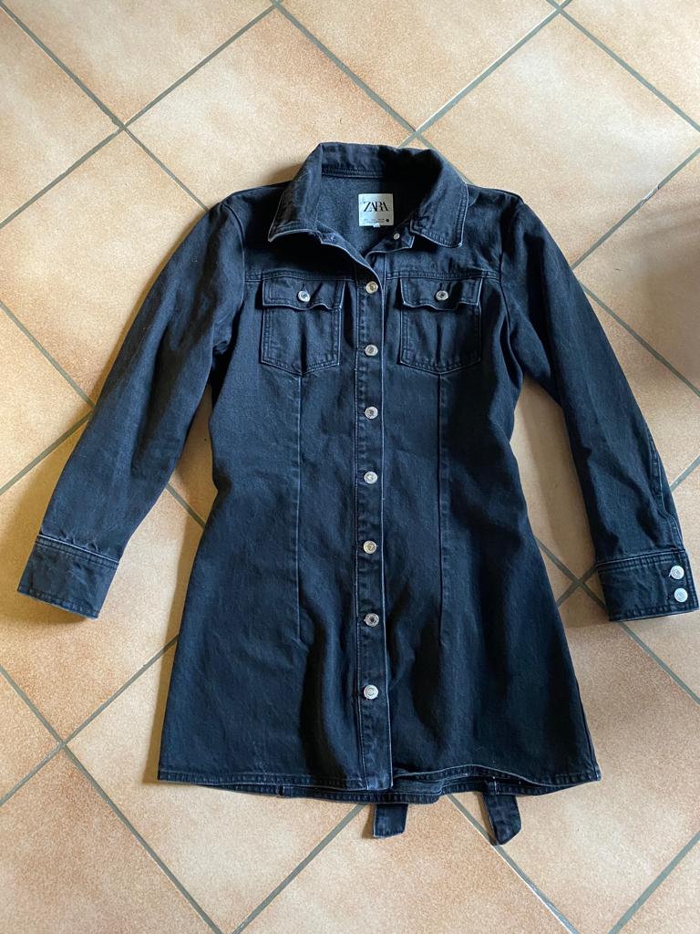 Zara zwarte jas L jeans trenchcoat in uitstekende staat, Verzenden, Zwart, Maat 42/44 (L), Gedragen