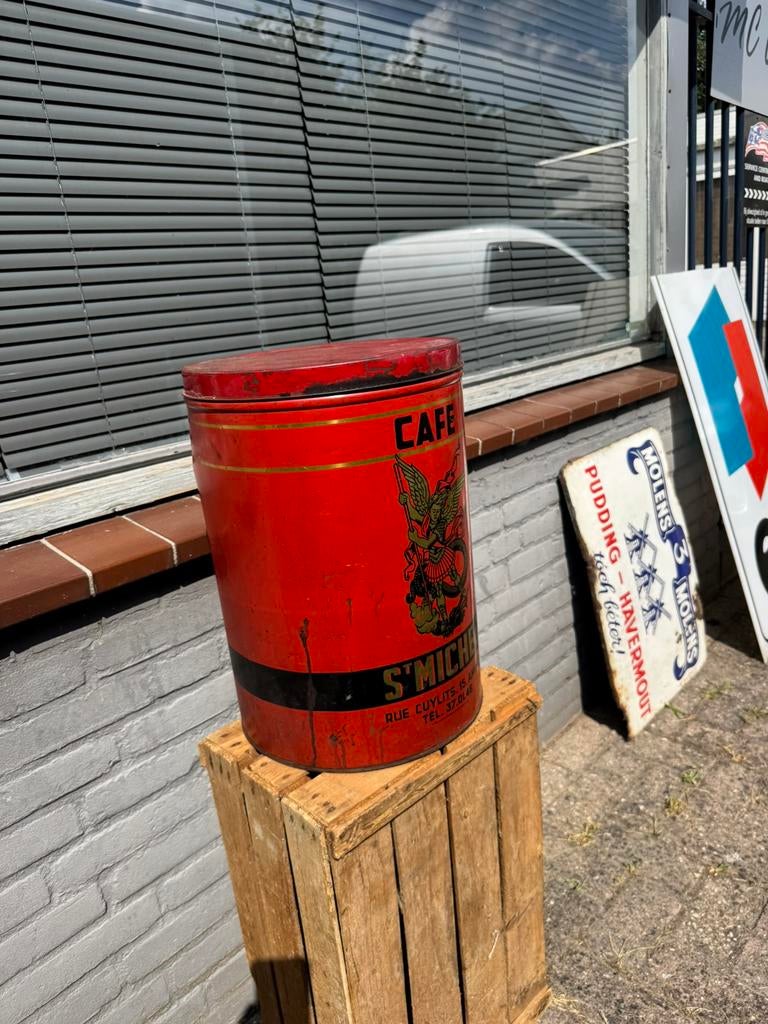 St. Michel oud koffie reclame blik XL, Verzamelen, Ophalen of Verzenden, Gebruikt, Koffie, Overige merken