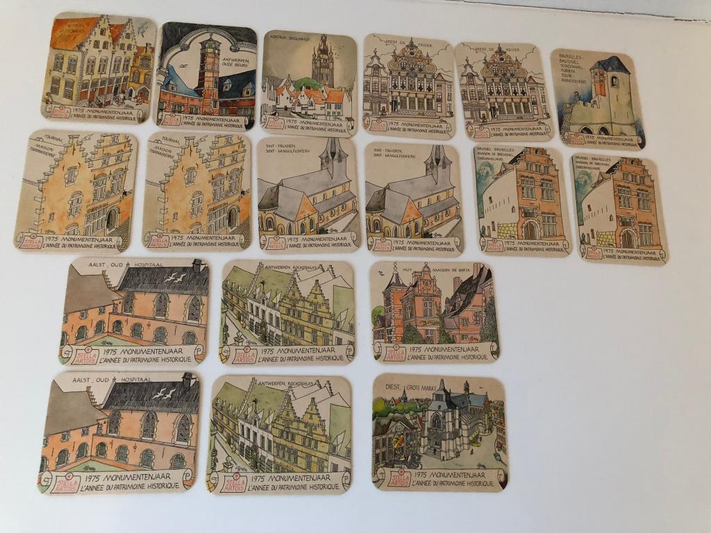 Bierviltjes Stella Artois 1975 Monumentenjaar, Ophalen of Verzenden, Zo goed als nieuw, Viltje(s), Stella Artois
