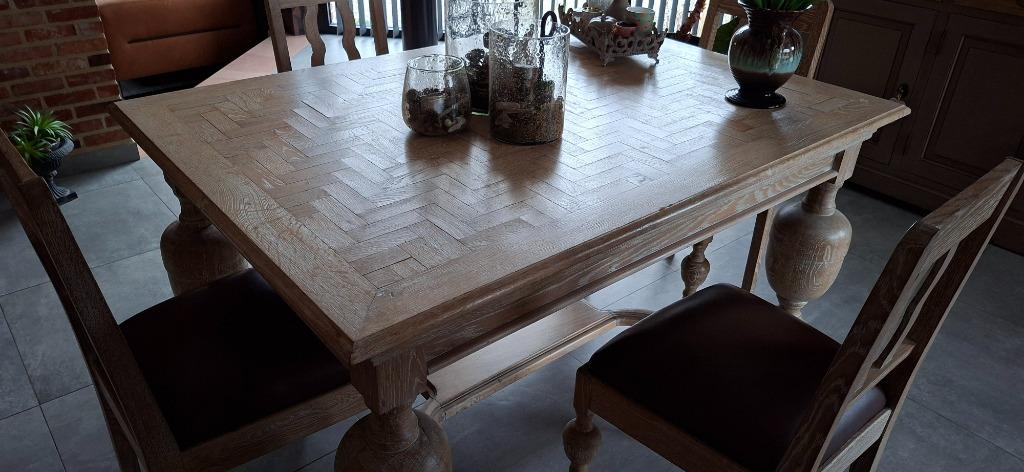 Boerentafel met 6stoelen, 100 à 150 cm, Cinq personnes ou plus, Comme neuf, 100 à 150 cm