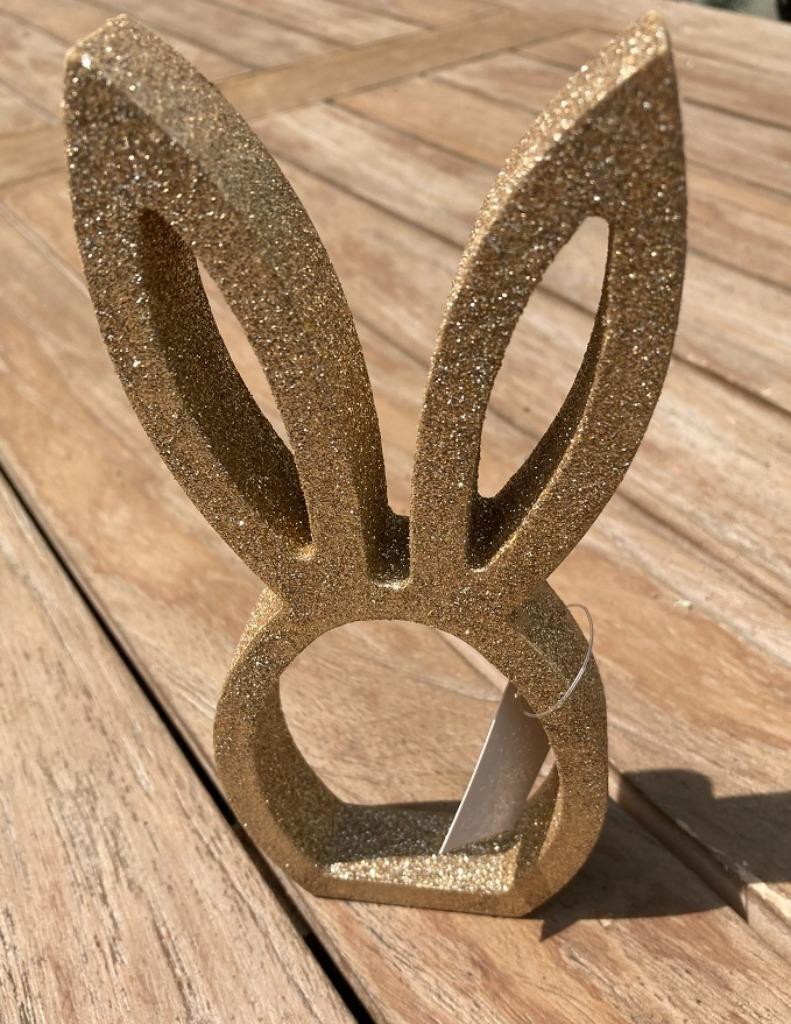 HOUT DECO PASEN 166 GOUDEN GLITTER HAAS NIEUW, Diversen, Pasen, Ophalen of Verzenden, Nieuw