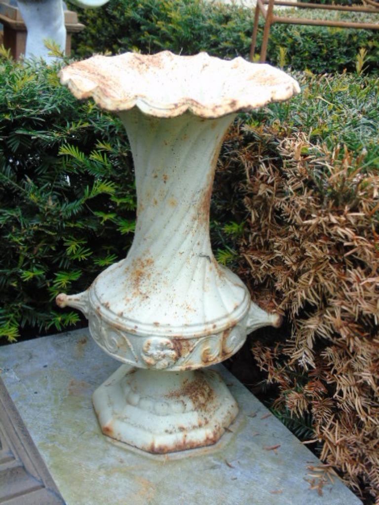 vasque , pot , urne , jardinière , vase en fonte pat blanc, Neuf, Enlèvement ou Envoi, Moins de 25 cm, Rond