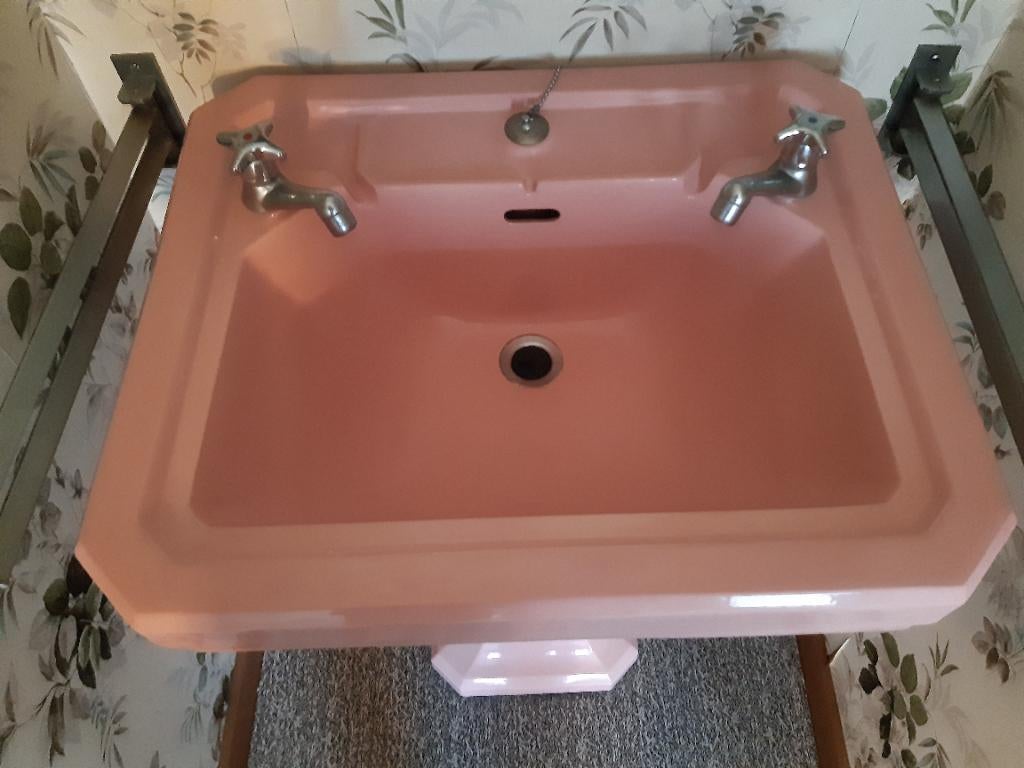 Roze Art deco lavabo met voetstuk, Antiek en Kunst, Ophalen