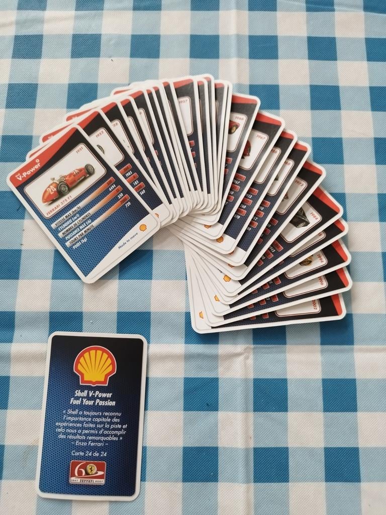 Jeu complet de 24 cartes Ferrari Shell., Verzamelen, Speelkaarten, Jokers en Kwartetten, Ophalen of Verzenden, Zo goed als nieuw