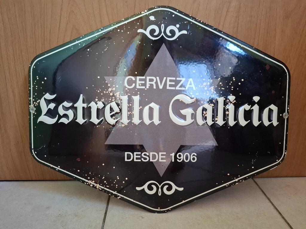 Plaque émaillée bière Estrella Galicia (objet rare), Enlèvement ou Envoi, Neuf, Panneau, Plaque ou Plaquette publicitaire, Autres marques