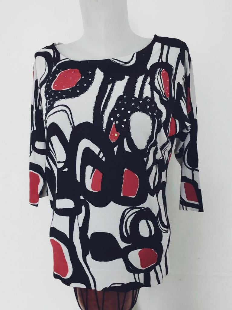 Jacqueline Riu top met grafische print zwart rood wit manch, Ophalen of Verzenden, Zo goed als nieuw