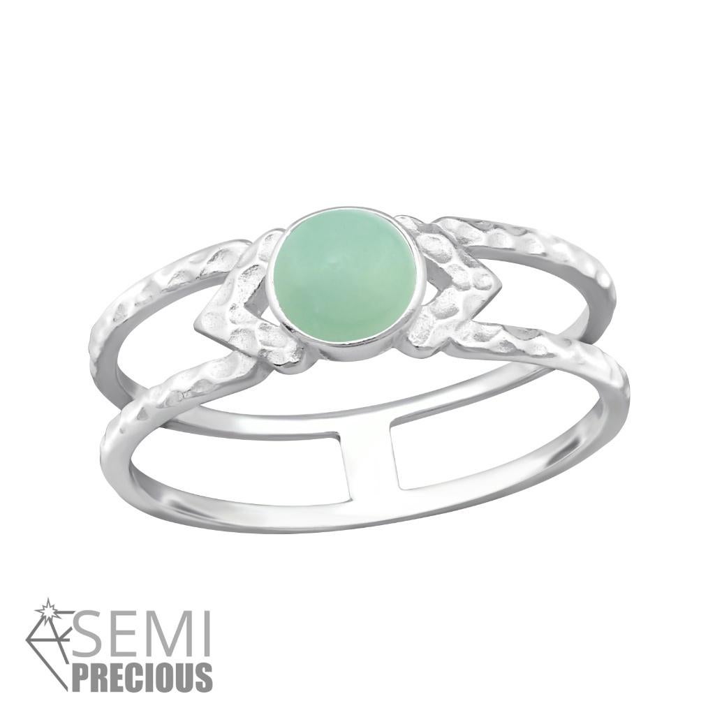 Bague double en argent avec pierre précieuse d'amazonite, Neuf, Enlèvement ou Envoi, 17 à 18, Argent