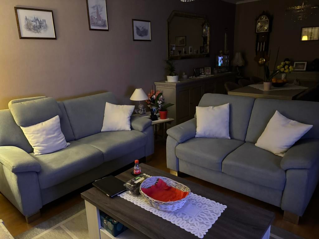 Grijs salon 3-zit en 2-zit, Huis en Inrichting, Zetels | Complete zithoeken, Ophalen, Zo goed als nieuw, Stof, Eigentijds
