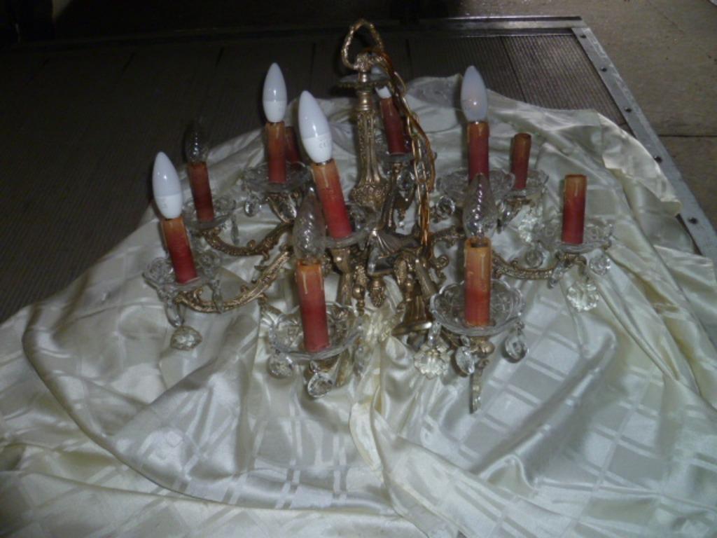 BRONZEN LUSTER MET CRISTAL, Ophalen of Verzenden