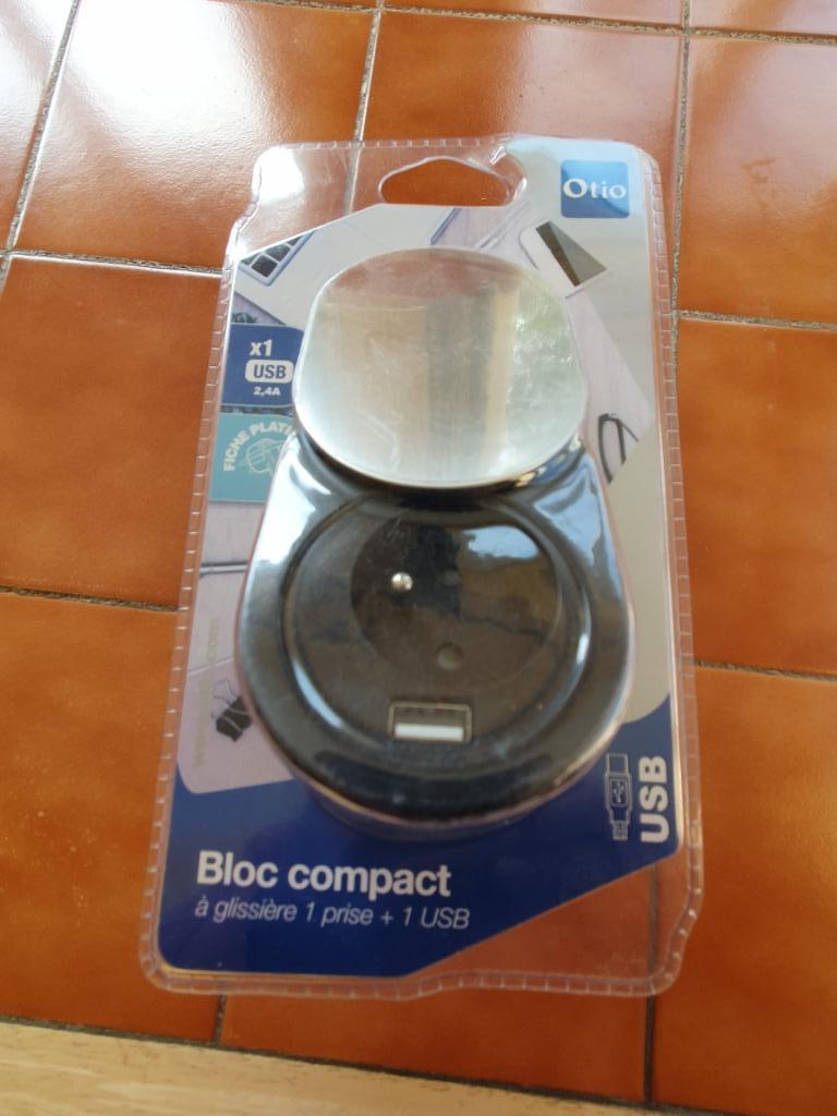 Bloc compact 1 prise + usb NEUF, Enlèvement ou Envoi, Neuf, Prise de courant