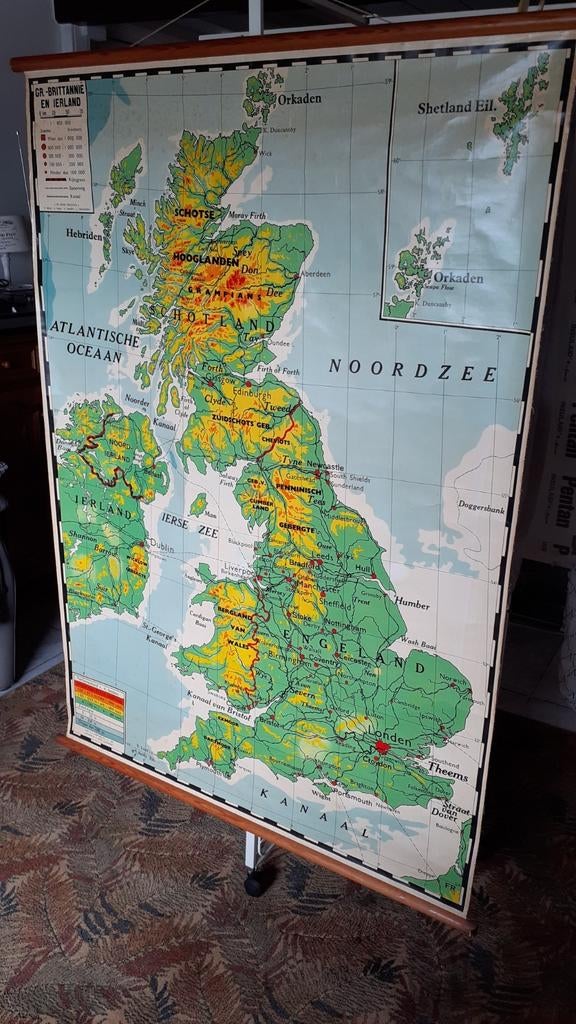 Schoolkaart ,gr.Brittannië en Ierland. Verhevenheid v.d.bode, Ophalen, Aardrijkskunde