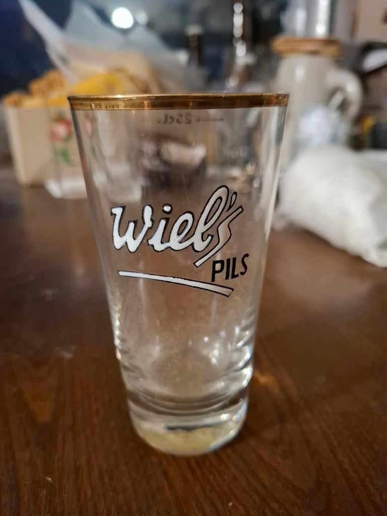 Wiel's Br Wielemans Bruxelles emailglas, Verzamelen, Biermerken, Verzenden, Gebruikt, Glas of Glazen, Overige merken