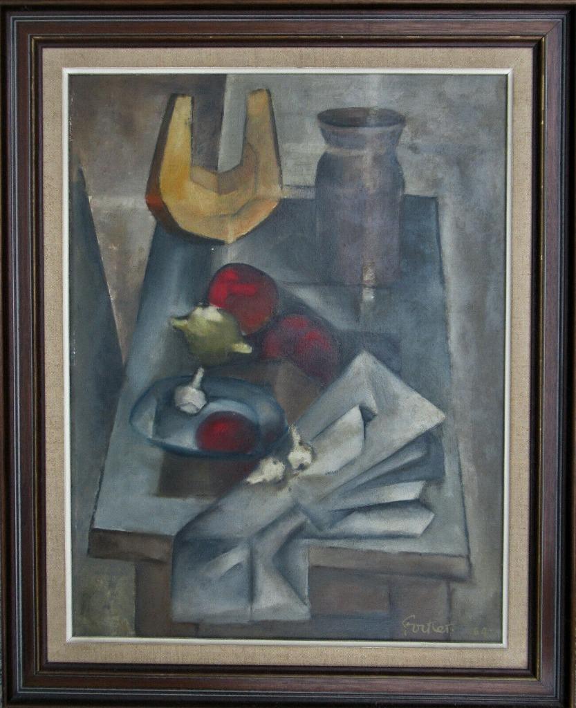 vintage schilderij kubisme 1964, Antiek en Kunst, Ophalen of Verzenden