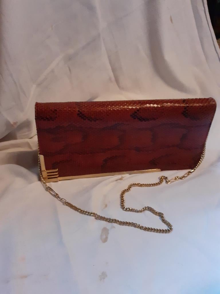 Vintage echte Python/slangenleder cluch/handtas, Handtassen en Accessoires, Tassen | Damestassen, Ophalen of Verzenden, Gebruikt