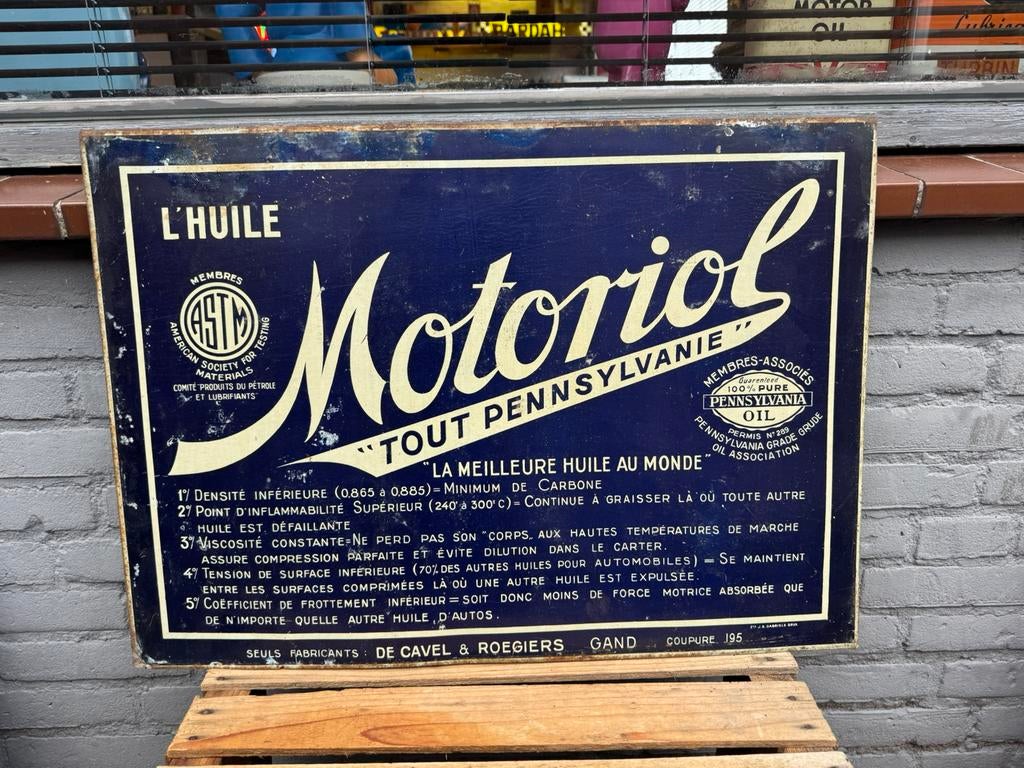 Panneau d'affichage ancien Motoriol, Enlèvement ou Envoi, Utilisé, Panneau publicitaire