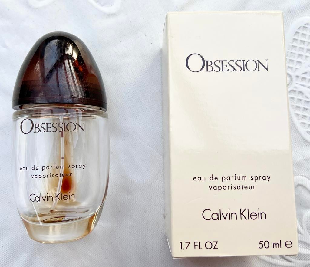 Parfum fles met doos Calvin Klein  Obsession, Verzamelen, Ophalen of Verzenden, Zo goed als nieuw, Parfumfles