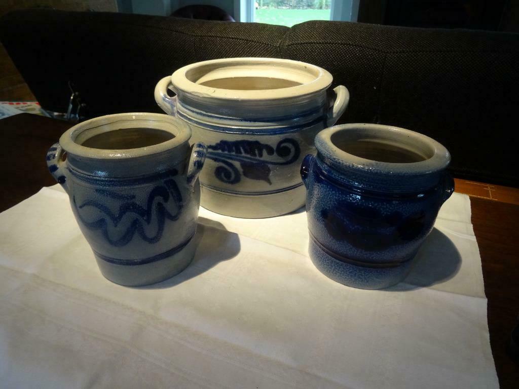 3 pots en grès gris/bleu, Ophalen