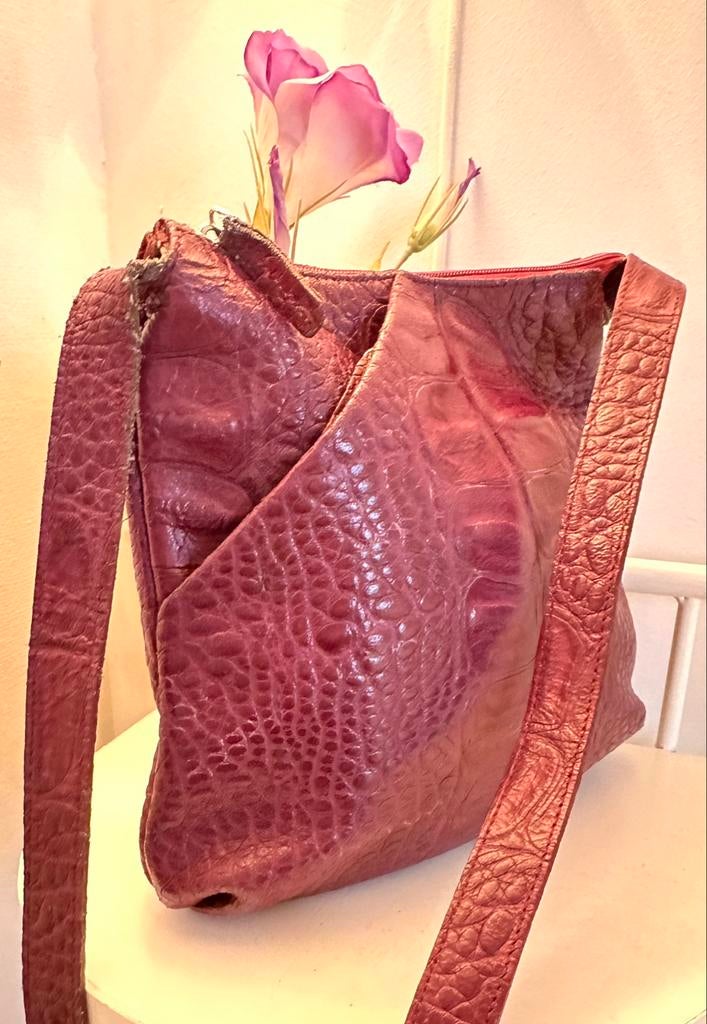 Sac à bandoulière en cuir rouge/bordeaux, vintage, Utilisé, Cuir