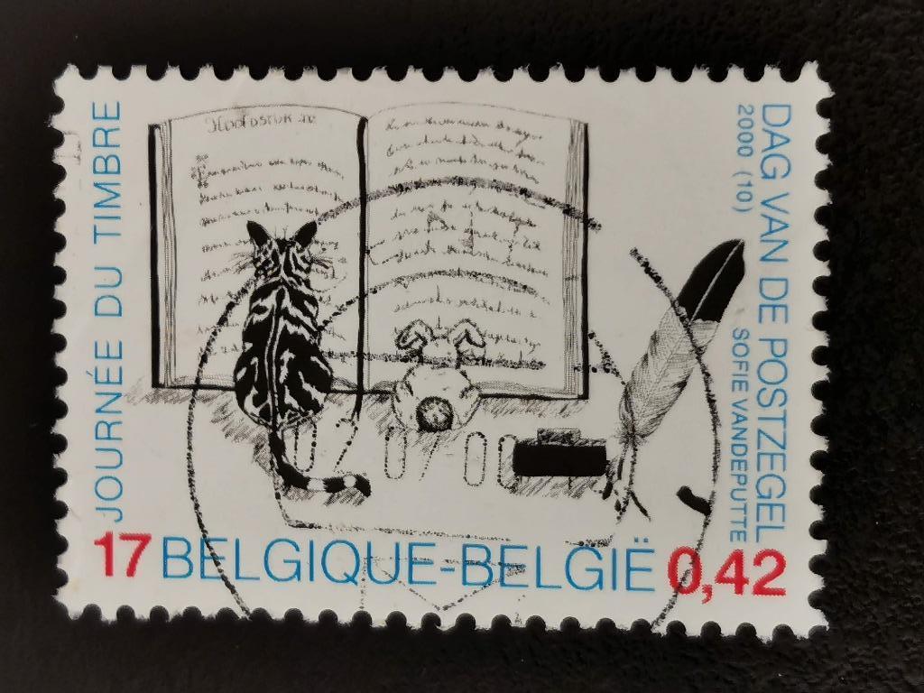 Belgique 2000 - lecture et écriture, chat, lapin, Enlèvement ou Envoi, Affranchi
