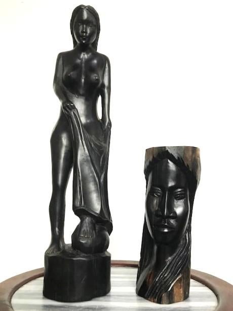 Erotiek Afrikaans beeld H 42 en buste vrouw Ebbenhout😎🤗👌, Gepatineerd, Ophalen of Verzenden, 20 - 50 cm, Beeld