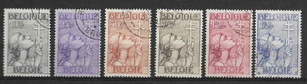 POSTZEGELS BELGIË- NR. 377/382 TUBERCULOSE (383 ONTBREEKT)., Ophalen of Verzenden, Gestempeld, Gestempeld