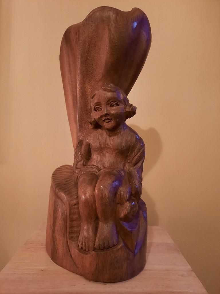 Beeld - Hand  gesneden putto - 30 cm (1) - Hout, Antiek en Kunst, Ophalen of Verzenden