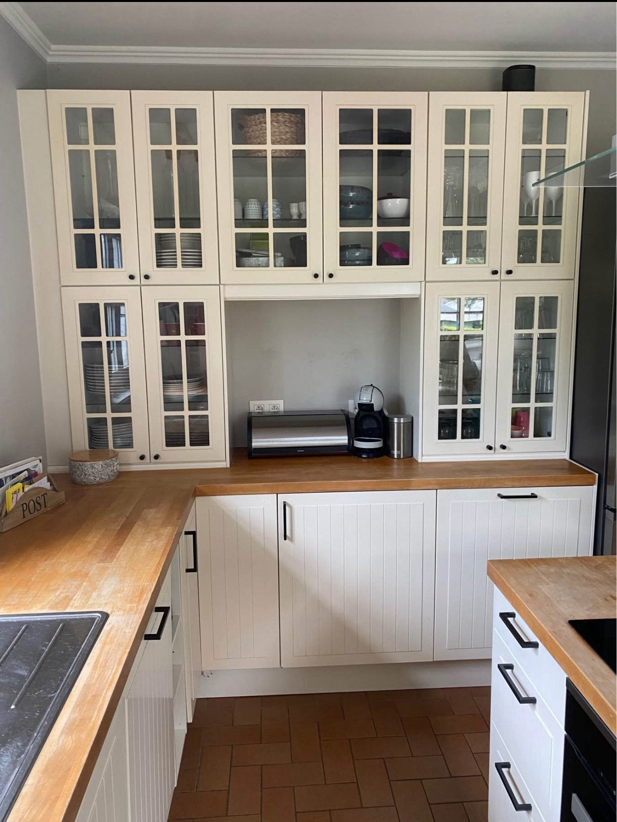 Cuisine, équipée IKEA, blanc, crème avec îlot., Maison & Meubles, Autres couleurs, Bois, Enlèvement, Utilisé