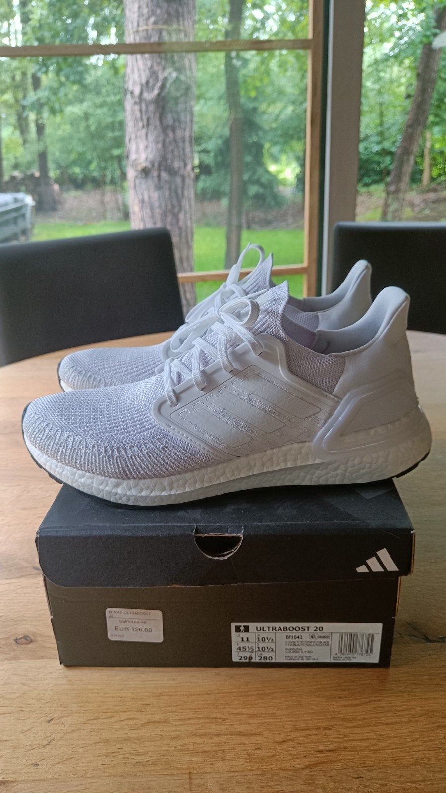 Adidas Ultraboost 20, kleur wit, maat 45 1/3, nieuw in doos, Kleding | Heren, Schoenen, Nieuw, Ophalen of Verzenden, Adidas, Wit