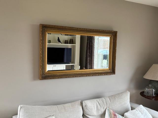 Miroir ancien avec cadre brun doré, Enlèvement, Comme neuf, Rectangulaire, 75 à 100 cm
