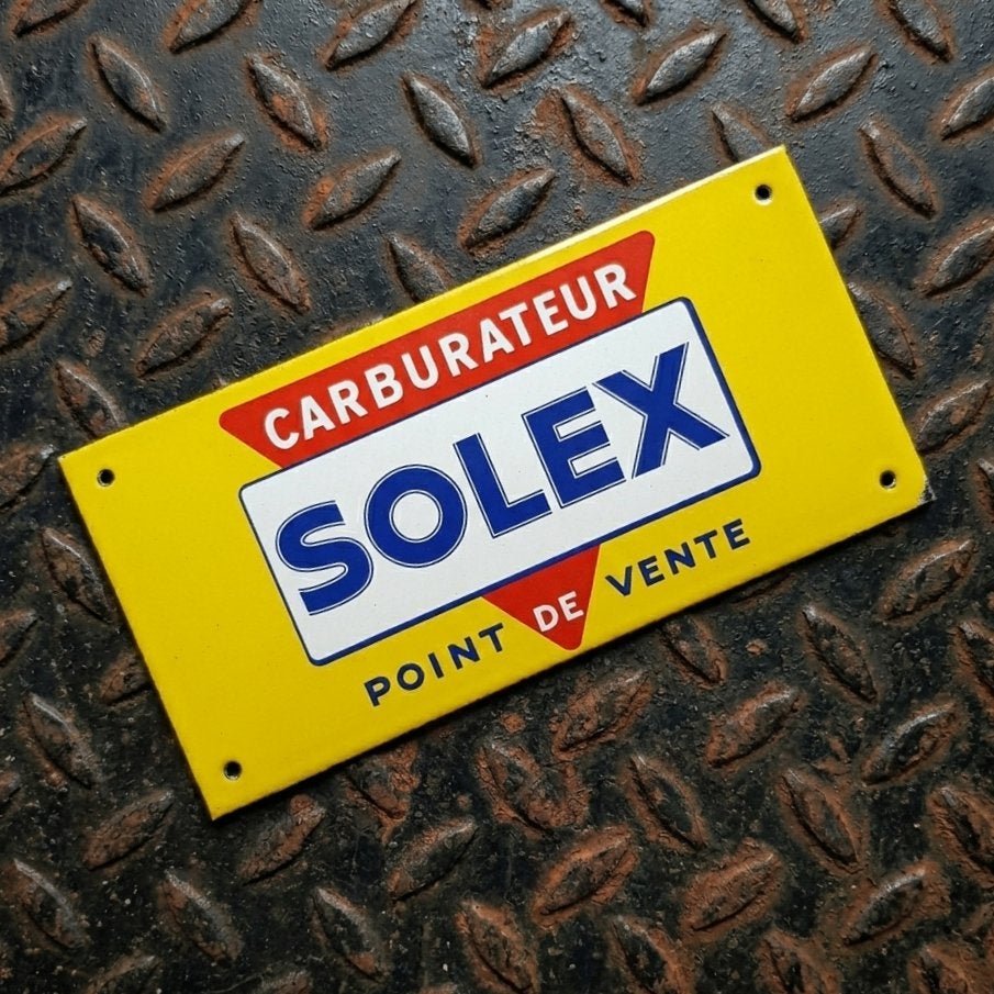 Emaille Schild SOLEX 70's Motorfiets Verkooppunt Reclamebord, Verzenden, Gebruikt, Reclamebord