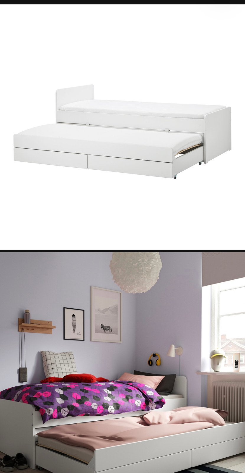 Lit avec lit tiroir + 1 matelas, Enlèvement, Comme neuf, Matelas