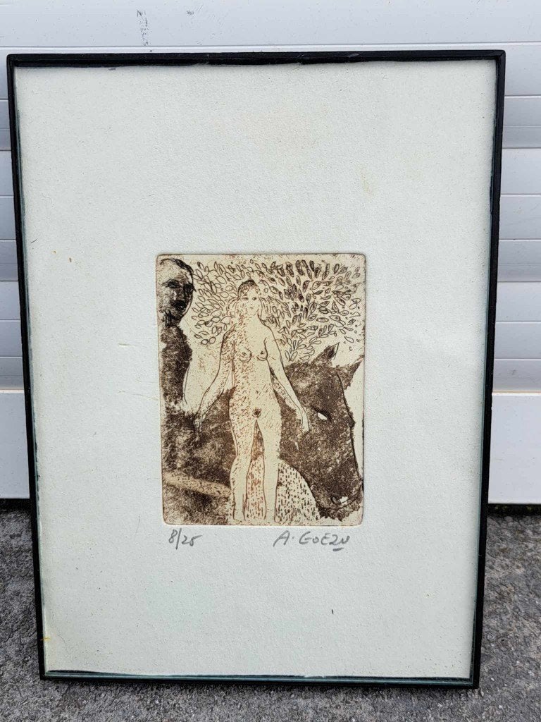 eau forte signe andre goezu, Antiquités & Art, Art | Eaux-fortes & Gravures, Gravure, Enlèvement ou Envoi