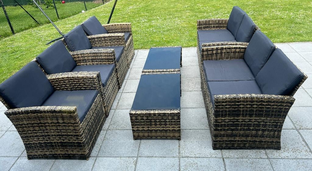 Canapé de jardin lounge neuf, en rotin marron naturel gris, Jardin & Terrasse, Neuf, Rotin, Salons de jardin, 8 places