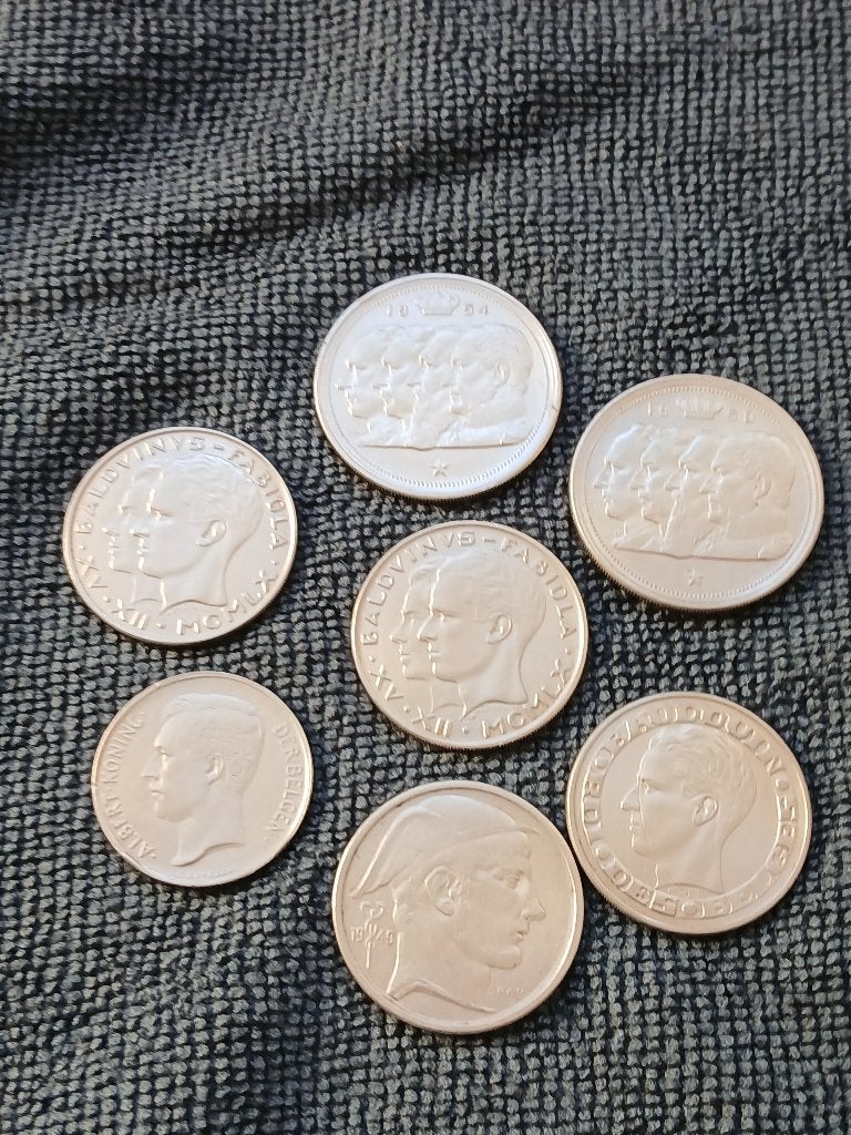Belgische set van 7 zilveren munten, Ophalen of Verzenden, Zilver, Zilver