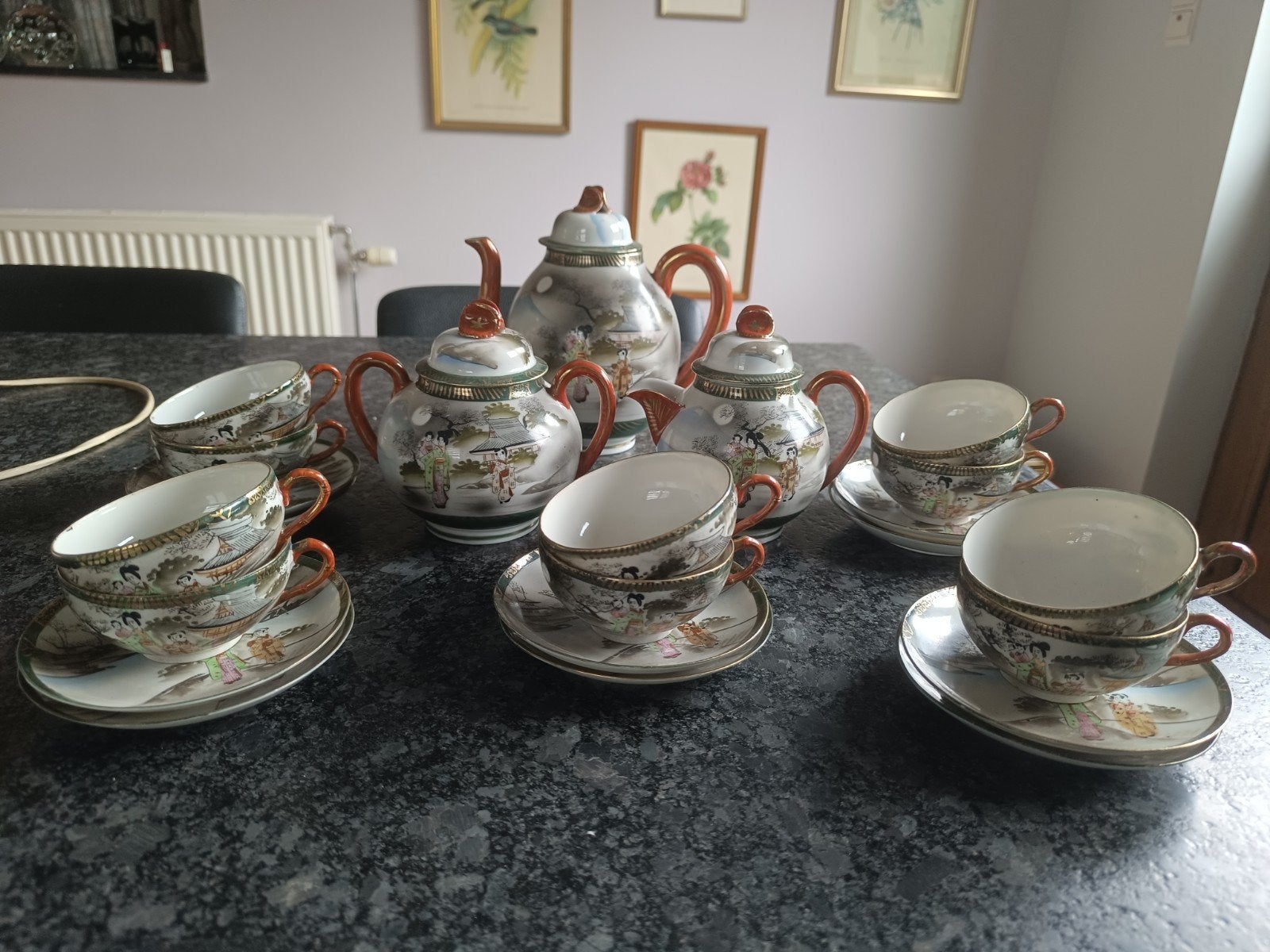 splendide service à thé Kutani en fine porcelaine japonaise, Enlèvement ou Envoi