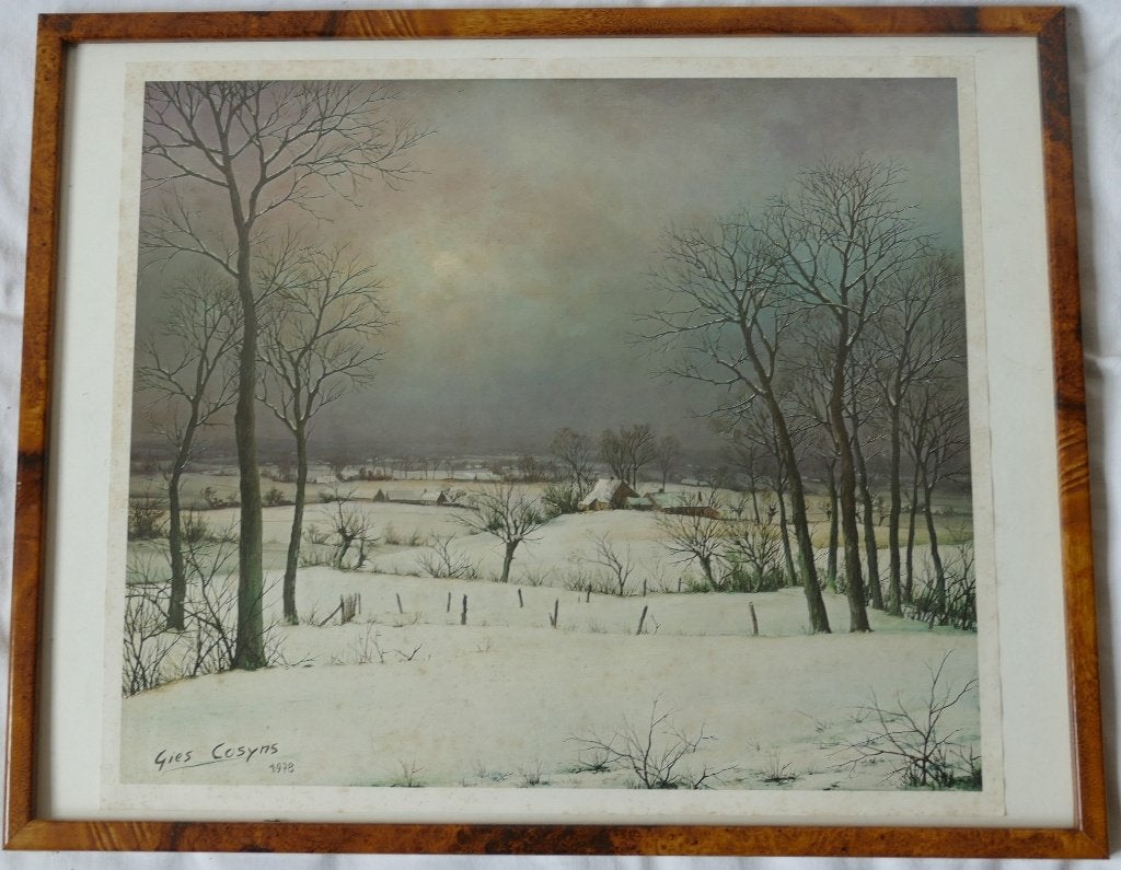 litho Gies Cosyns winterlandschap, Antiquités & Art, Encadré, Enlèvement ou Envoi, Paysages, Lithographie
