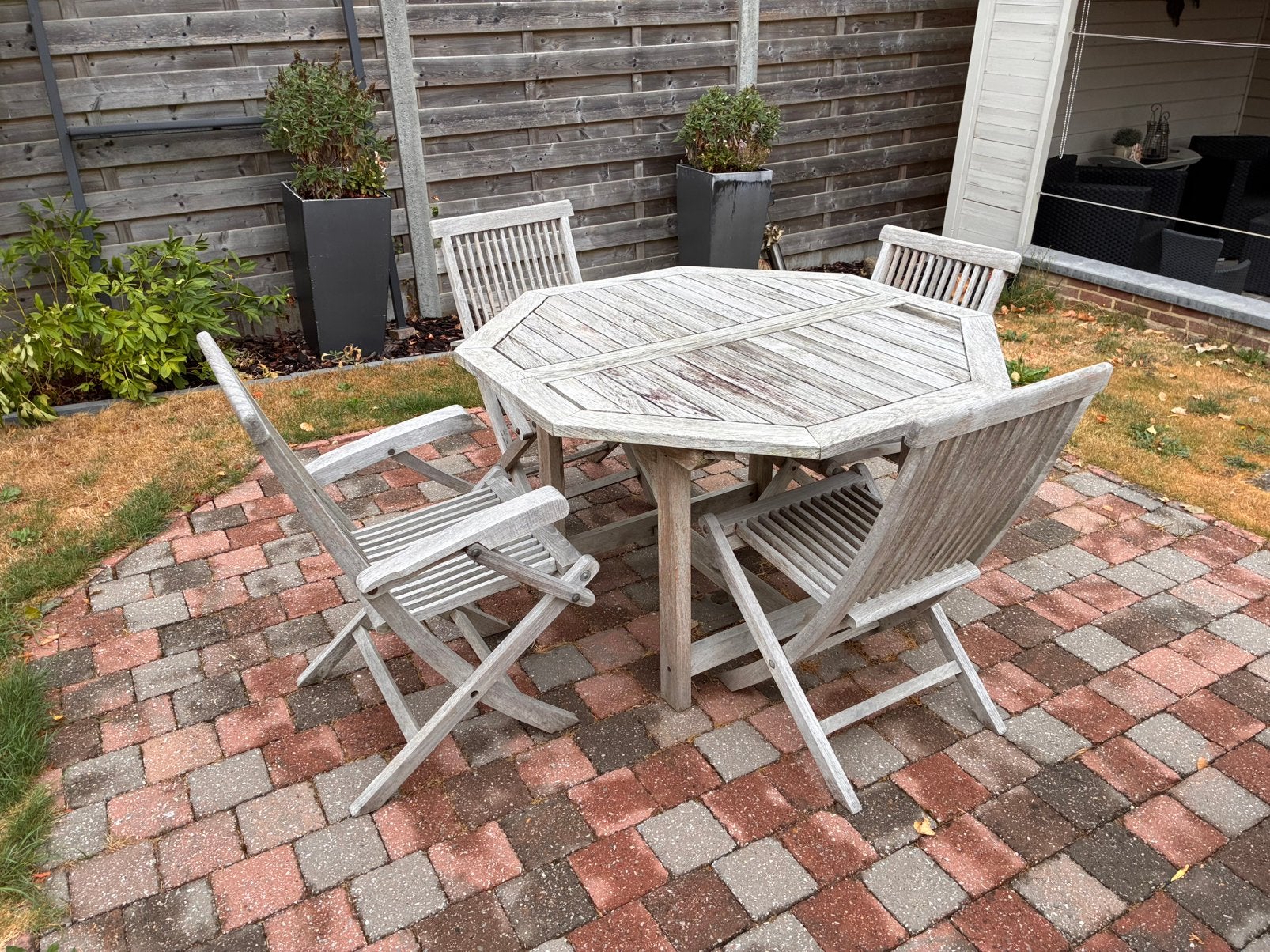 Mooie houten tuinset met 4 stoelen., Ophalen, 4 zitplaatsen, Gebruikt, Hardhout