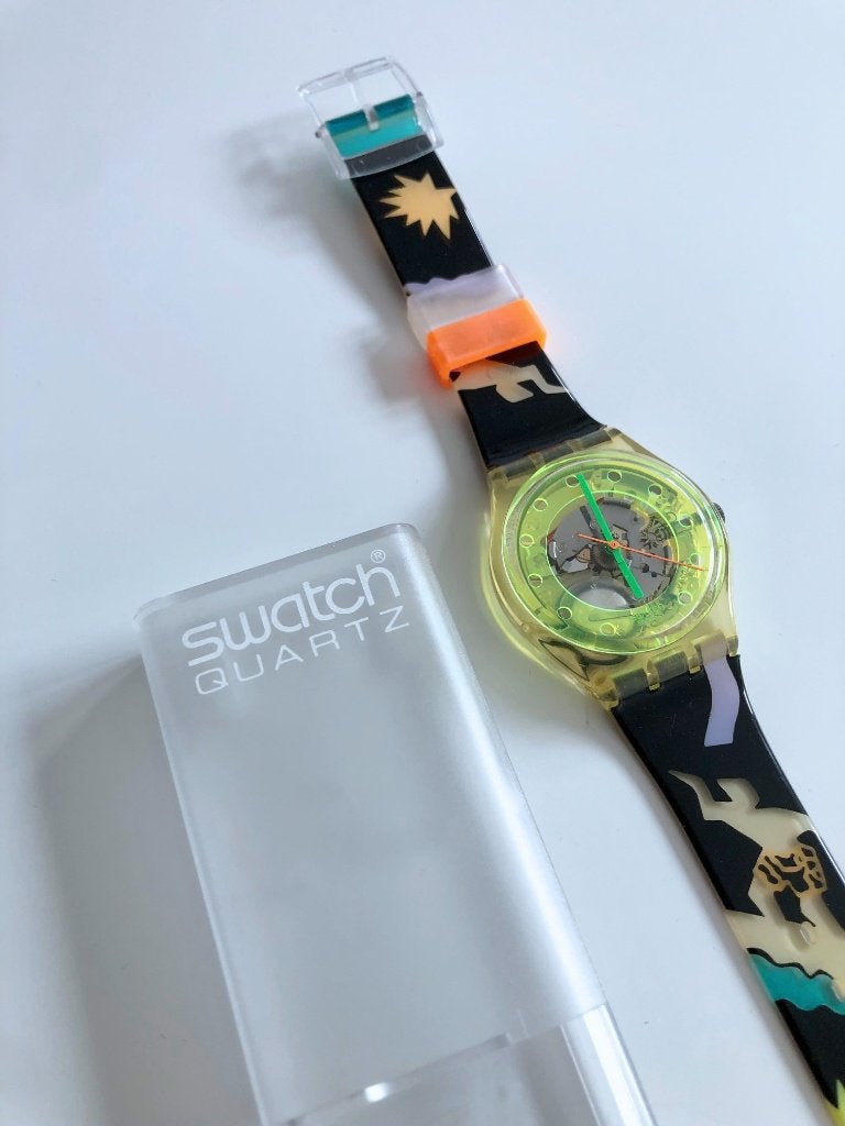 Montre Swatch vintage 1991 GK133 Bermudes Technosphere 34 mm, Enlèvement ou Envoi, Utilisé, Montre-bracelet, Swatch