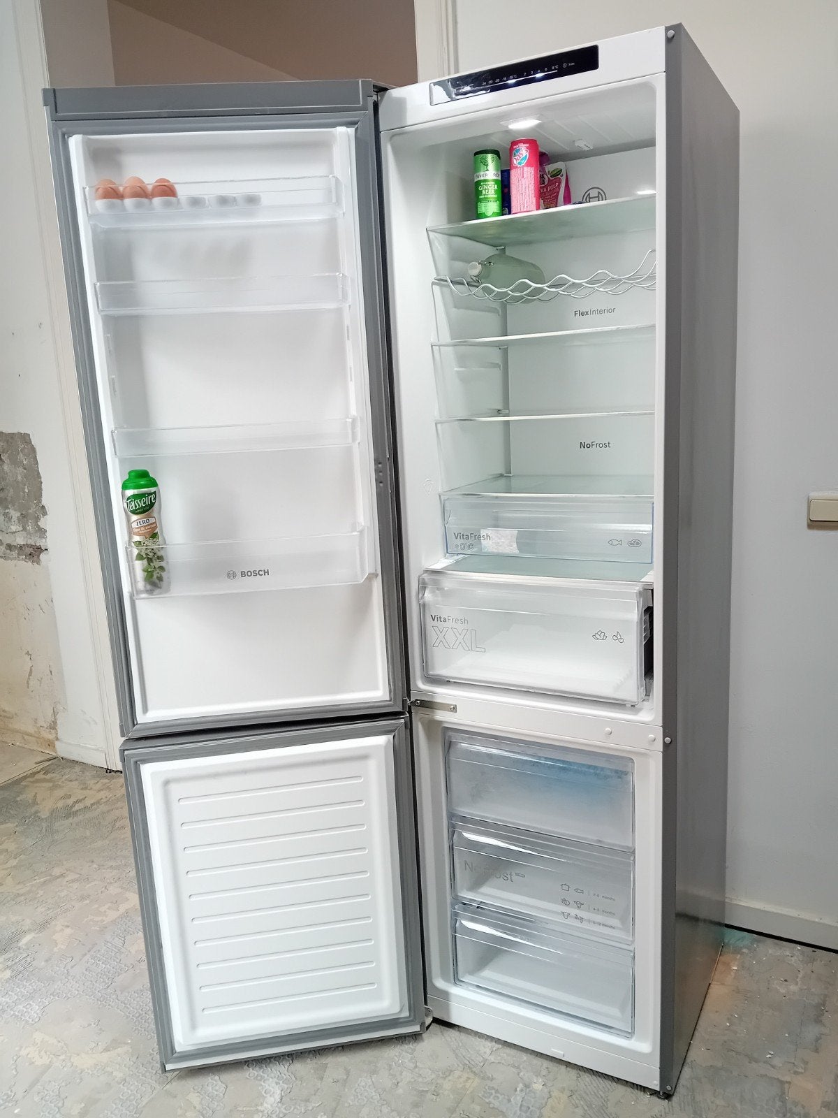 Réfrigérateur métallique Bosch 2 mètres, 160 cm ou plus, Comme neuf, Enlèvement, 200 litres ou plus