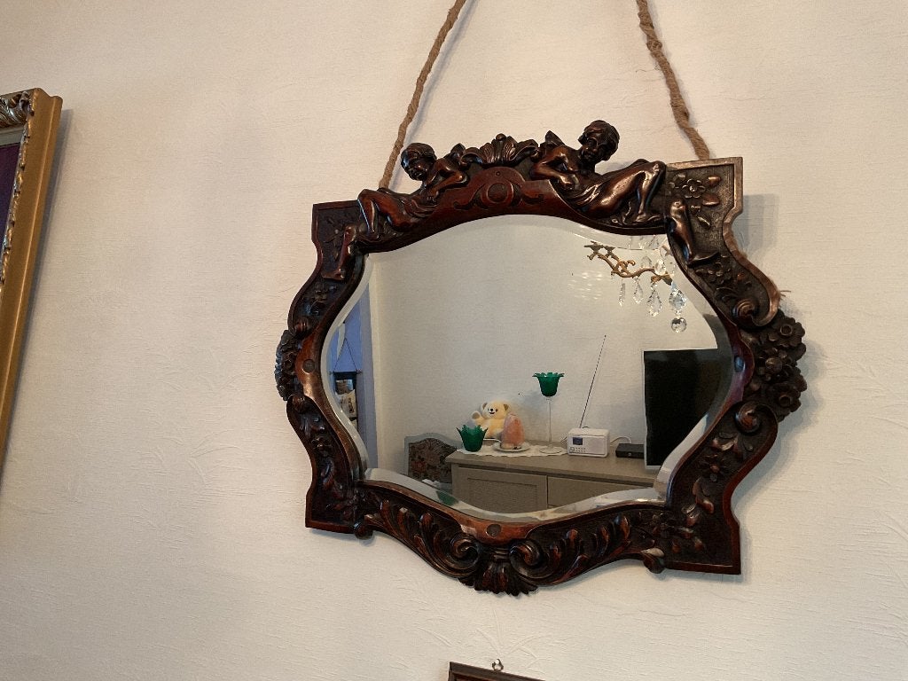 Prachtige gesculteerde antieke spiegel, Antiek en Kunst, Ophalen of Verzenden