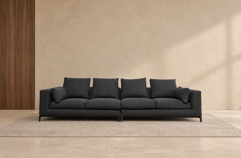 ZGAN Minotti Andersen 4-Zits + GARANTIE | NP €20.000, 100 tot 125 cm, 300 cm of meer, Zo goed als nieuw, Rechte bank